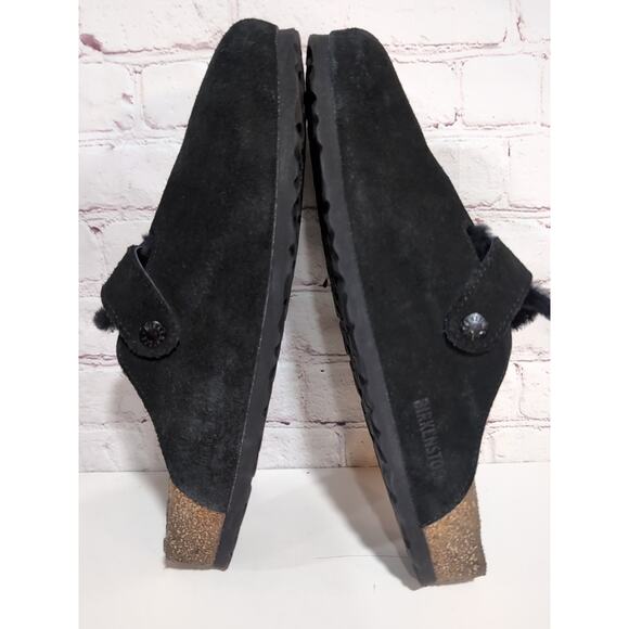 Birkenstock Boston Sz 10 Shearling Black Suede Shearling Lined Men\'s Clog Shoes main image 7